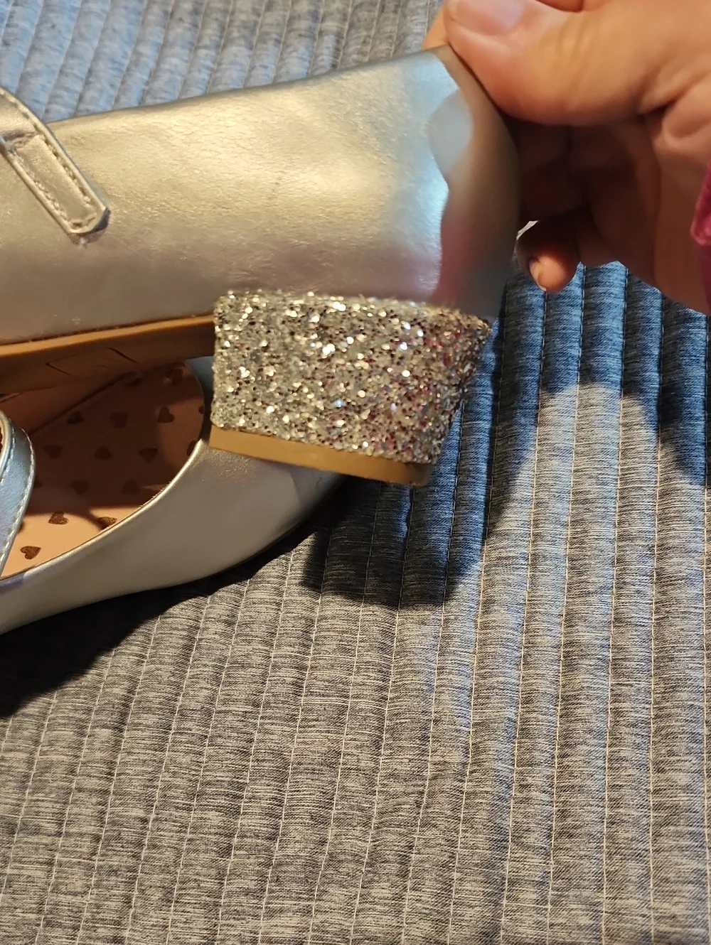 Girls' Silver Mary Jane Shoes with Glitter Heels Size 6